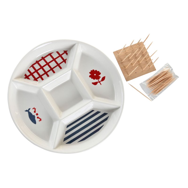Image secondaire de Ensemble à apértif DKD Home Decor 23,5 x 23,5 x 7 cm Rouge Bleu Blanc Grès méditerranéen Maisons