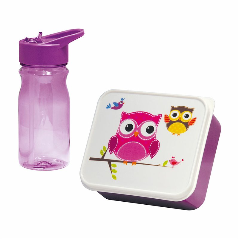 Gamelle avec Gourde Mondex Hibou Rose