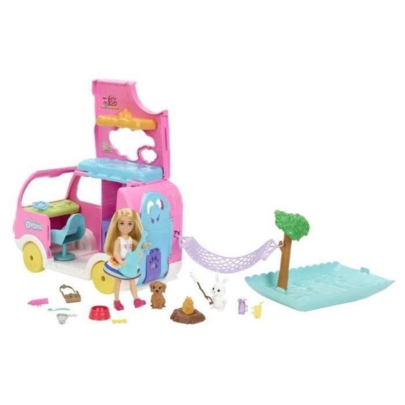 Barbie Chelsea Cabane Dans Les Arbres – Poupée Chelsea, Chiot, Toboggan Et 10 Accessoires – Dès 3 Ans
