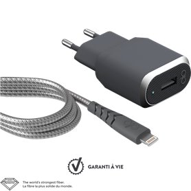 Chargeur maison 2.4A IC Smart + Câble renforcé USB A/Lightning Garanti