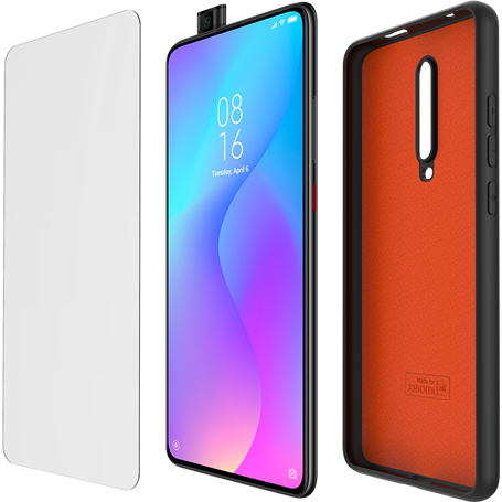 Pack Coque souple Noire intérieur Orange + Protège-écran en Verre trem