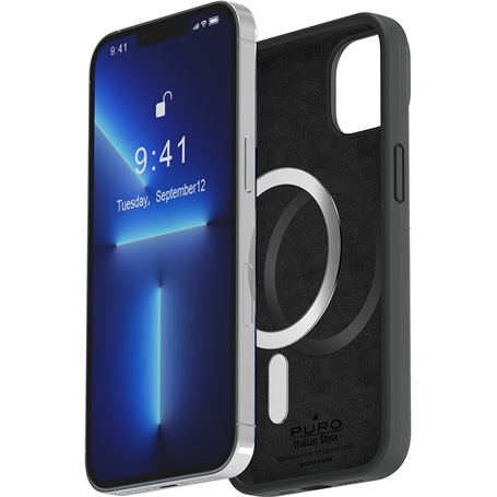 Coque iPhone 14 Silicone Icon Compatible MagSafe Noire Puro