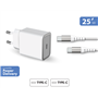 Chargeur maison 25W Power Delivery + Câble Renforcé USB C/USB C Blanc