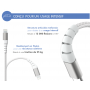 Câble Renforcé USB A/Lightning 1,2m 2.4A Blanc - Garanti à vie - 100%