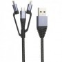 Tiger Power Câble 3En1 USB-A Vers Micro-USB/USB-C/Lightning 1,2M Gris