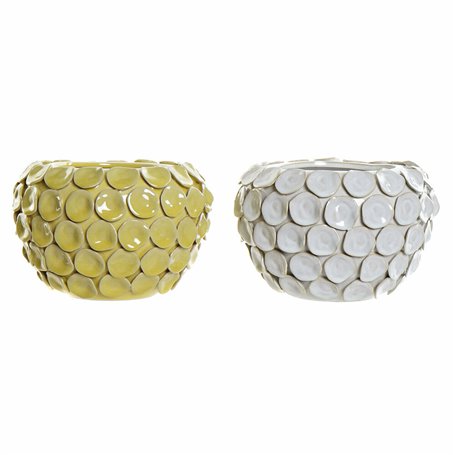 Vase DKD Home Decor 24,5 x 24,5 x 17 cm Blanc Grès Moderne Avec relief