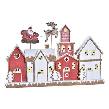 Décorations de Noël DKD Home Decor Maison Blanc Rouge Résine 41 x 7,5