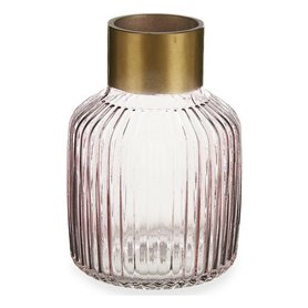 Vase Rayures Rose Doré verre (14,5 x 22 x 14,5 cm)