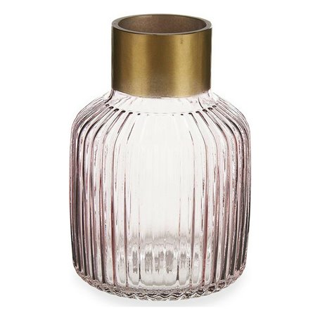 Vase Rayures Rose Doré verre (14,5 x 22 x 14,5 cm)