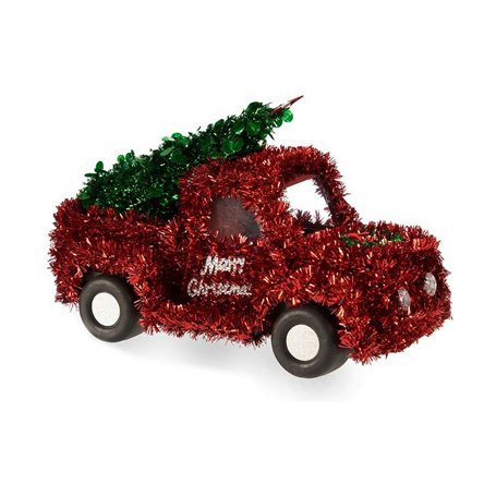 Figurine Décorative Voiture Noël guirlande 15 x 18 x 27 cm Rouge Vert 