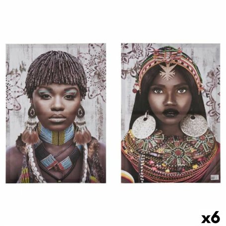 Jeu de 2 tableaux Toile Africaine 70 x 50 x 1,5 cm (6 Unités)
