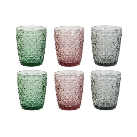 Set de Verres DKD Home Decor Vert Gris Rose Verre Avec relief 240 ml (