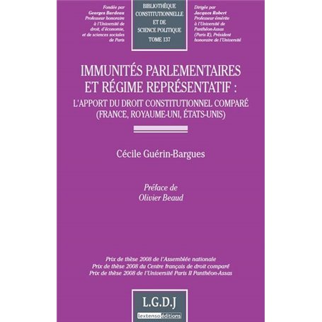 immunités parlementaires et régime représentatif : l'apport du droit constitutio