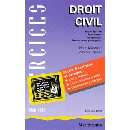 introduction à l'étude du droit. droits réels principaux. personnes. incapacités