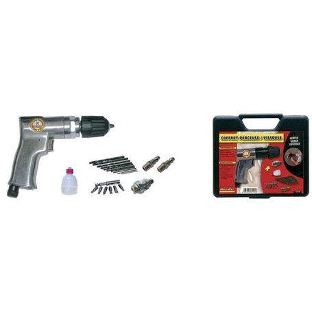 MECAFER Perceuse et serreuse pneumatique - mandrin 10mm + 10 forets HS