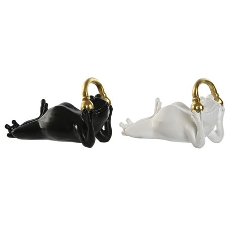 Figurine Décorative Home ESPRIT Blanc Noir Doré Grenouille 25 x 13 x 1