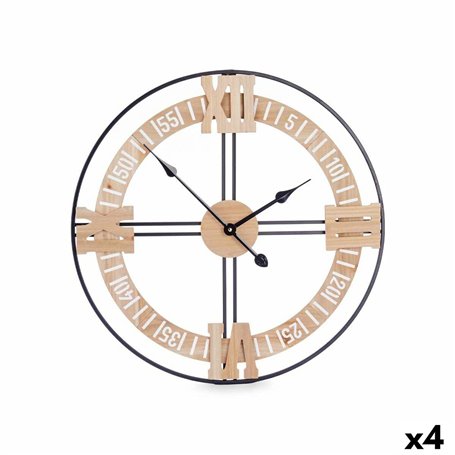 Horloge Murale Noir Métal Bois MDF 60 x 60 x 5 cm (4 Unités)