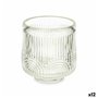 Bougeoir Rayures Transparent Verre 7,5 x 7,8 x 7,5 cm (12 Unités)