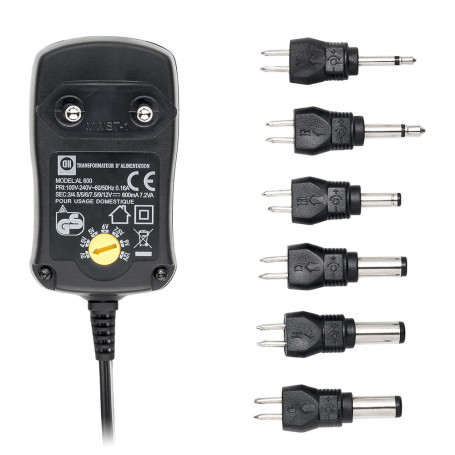 Bloc d'alimentation Universel 600mA +6 fiches - Entre 240V 7.5W Sorties 3/4