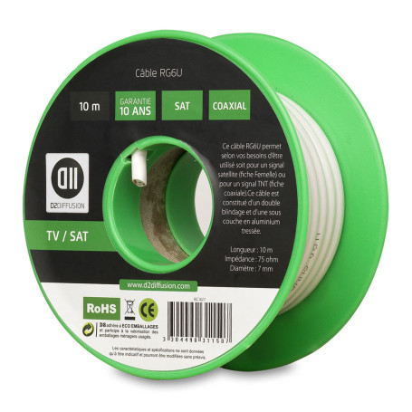 Bobine de c ble Coaxial 10 m Blanc