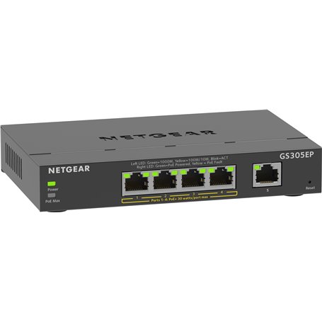 NETGEAR 5-Port Gigabit Ethernet PoE+ Plus Switch (GS305EP) Géré L2/L3 Gigabit Ethernet (10/100/1000) Connexion Ethernet