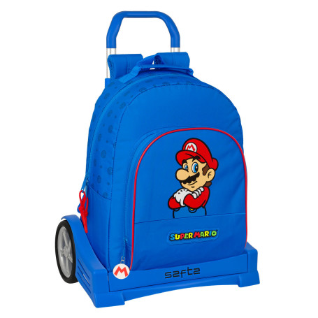 Cartable à roulettes Super Mario Play Bleu Rouge 32 x 42 x 15 cm