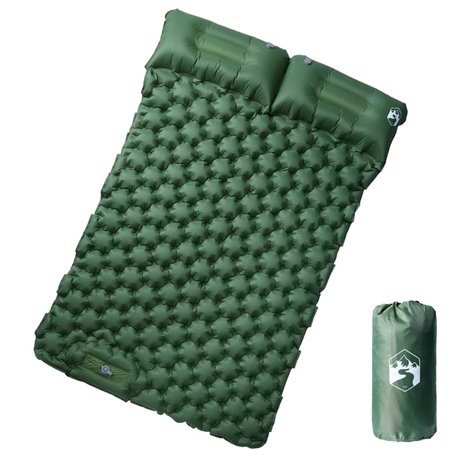 vidaXL Matelas de camping autogonflant avec oreillers 2 personnes vert