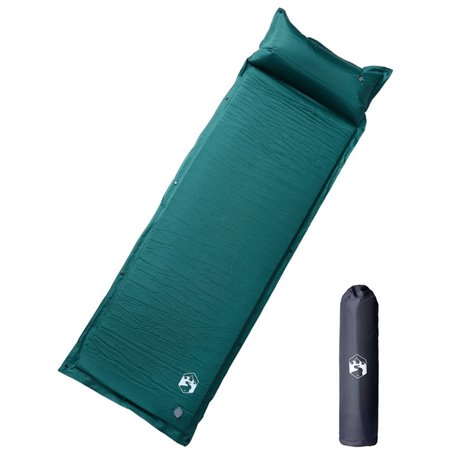 vidaXL Matelas de camping autogonflant avec oreiller 1 personne vert