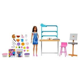 Barbie Bien-etre Coffret Atelier d'art créer et se détendre, avec poupée, pâte a Modeler et Accessoires, Hcm85 Barbie Bien-etre Coffret Atelier d'art créer et se détendre