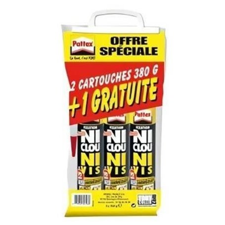 PATTEX Ni clou ni vis Fix Idéal Bois- Lot de 2 cartouches 380g + 1 gratuite