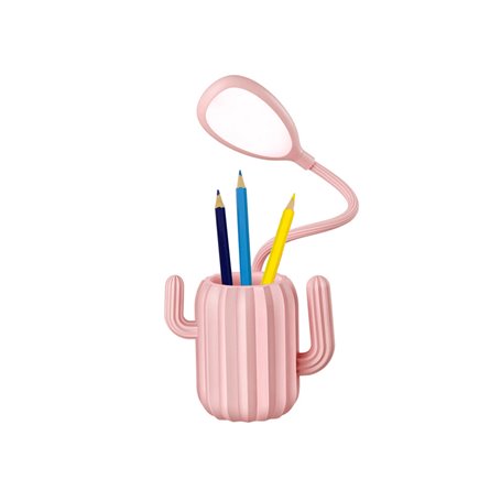 Pot à crayons avec éclairage LED ajustable - Modèle Cactus - Rose