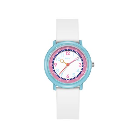 Montre enfant étanche à quartz - Modèle Flex - Blanche/Cyan
