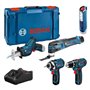 KIT 5 OUTILS Bosch Professional : GSR 12V15 + GOP 12V28 + GDR 12V105 + GSA 12V14 + GLI 12V300 + 3x2