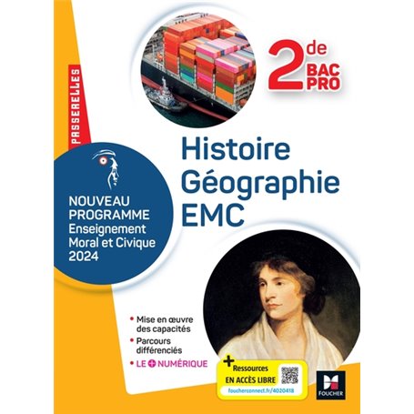 Passerelles - HISTOIRE GÉOGRAPHIE EMC - 2de Bac Pro- Ed. 2024 - Livre élève