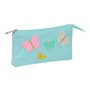 Trousse Fourre-Tout Triple Moos Butterflies Bleu clair 22 x 12 x 3 cm