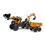 FALK - 997W - Tractopelle a pedales Case IH Construction avec excavatrice et selle pivotante + remorque double essieux basculant