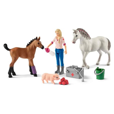 schleich FARM WORLD Visite du vétérinaire pour jument et poulain