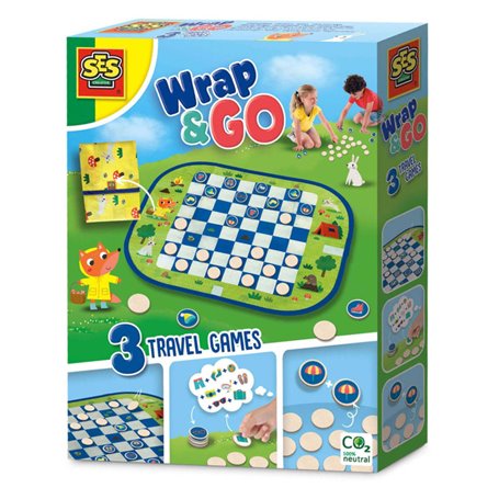 SES Creative Wrap&Go jeux de voyage - Jeu de dames - Memo - Je pars en voyage