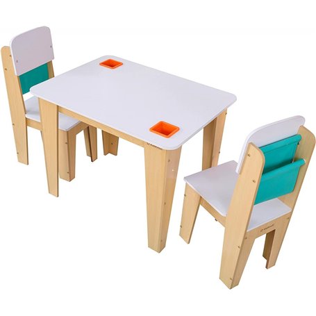 Ensemble table de rangement et 2 chaises Pocket - Naturel