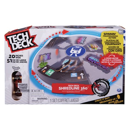 Tech Deck FINGER SKATE - - RAMPE MOTORISEE SHREDLINE 360° - Rampe Motorisée Rotative - 50 Cm De Diamètre - Avec Autocollants Et