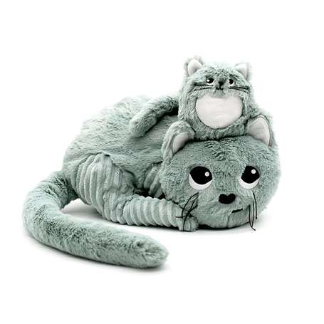 Peluche chat Miaou maman et son bebe vert menthe - les Ptipotos