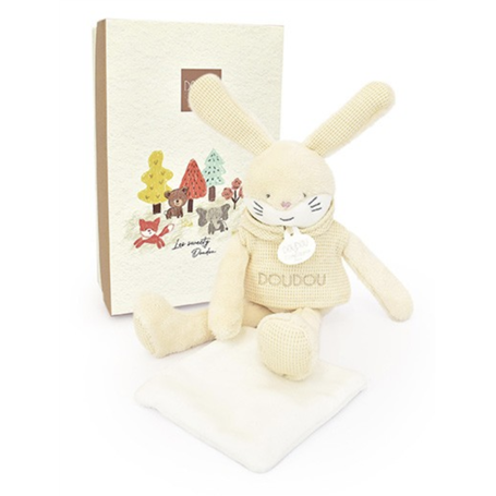 Doudou lapin beige avec mouchoir - sweety - 25 cm