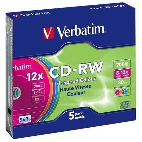 Verbatim CD-RW Colour 12x 700 Mo 5 pièce(s)