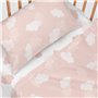 Jeu de draps HappyFriday Basic Kids Clouds Rose Lit de bébé 2 Pièces
