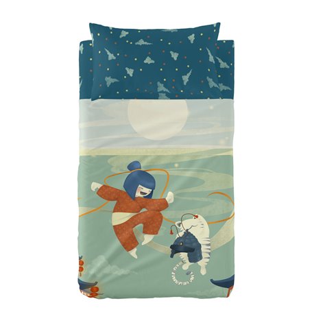 Jeu de draps HappyFriday Mr Fox The Warrior Multicouleur Lit de bébé 2 Pièces