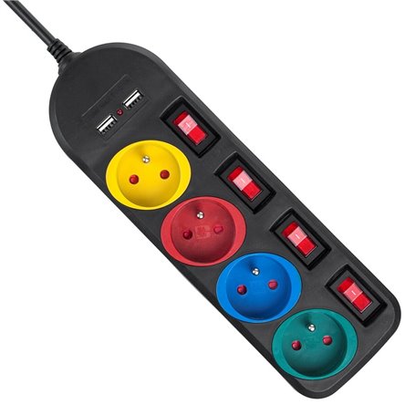 Rallonge 4 prises Schuko avec interrupteur MacLean MCE229B (1