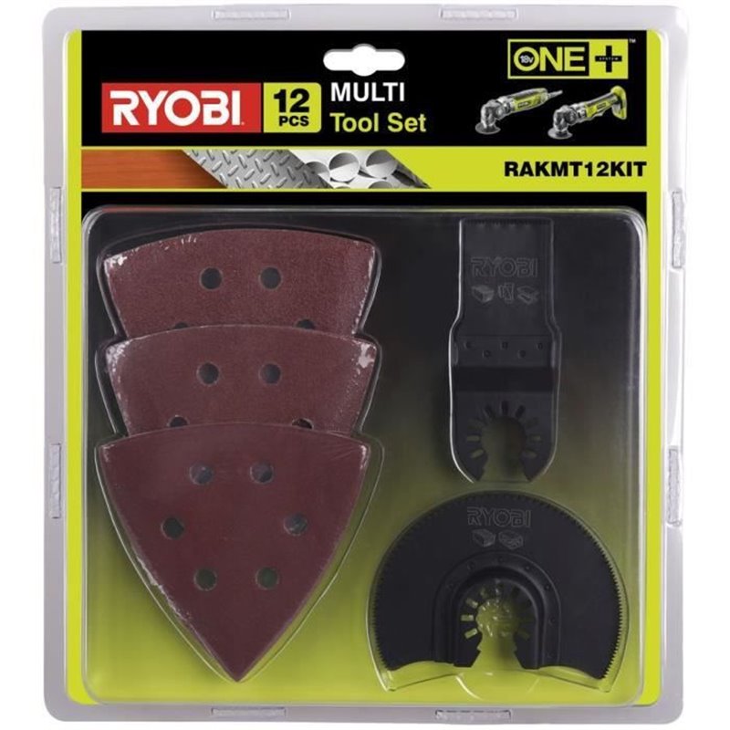 RYOBI - Kit d'accessoires multitool 12 pieces (1 lame segment + 1 lame segment pour bois + 10 patins abrasifs) - RAKMT12