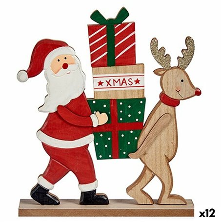 Figurine Décorative Père Noël Renne Marron Rouge Vert Bois 5 x 26 x 22 cm (12 Unités)