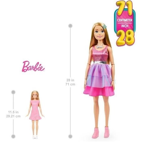 BARBIE GRANDE POUPÉE BLONDE FASHIONISTAS AVEC ROBE ROSE IRISÉE