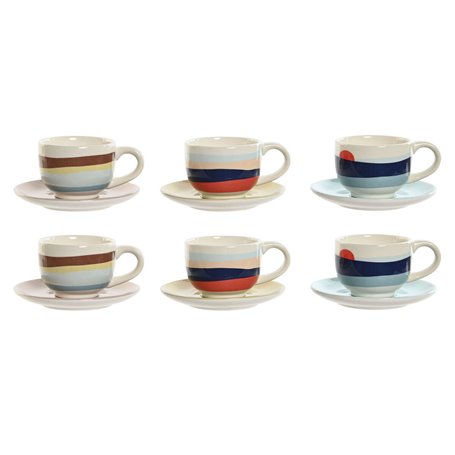 Jeu de 6 tasses avec plat Home ESPRIT Jaune Bleu Vert Lila Métal Dolomite 180 ml